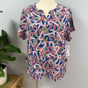 NWT Buttersoft Christmas Scrub Top 3X  Candy Canes Scrubs Holiday Nurse